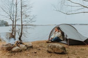 person in tourist tent